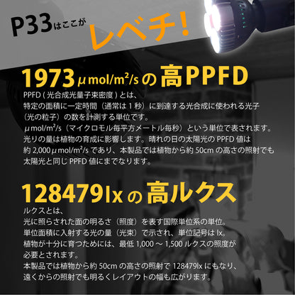 LEDSTAR P33 LEDライト 植物育成ライト 高PPFD 植物用 アガベ 冷却ファン内臓 オスラム社 PSE認証 技適認証済 正規代理店 観葉植物 ライト ledstar 5800K